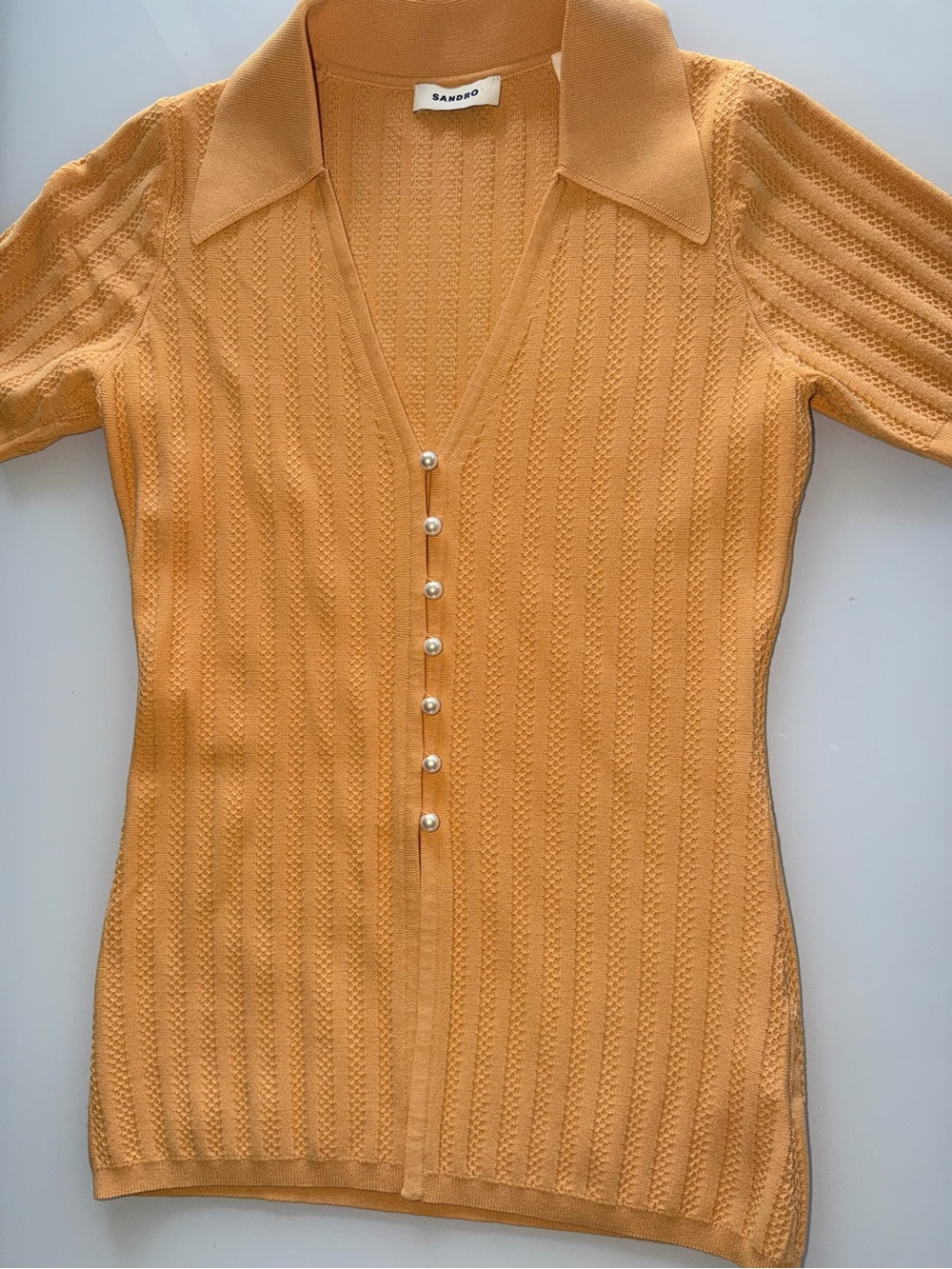 Sandro Women's orange Pearl Button Knit Polo Top